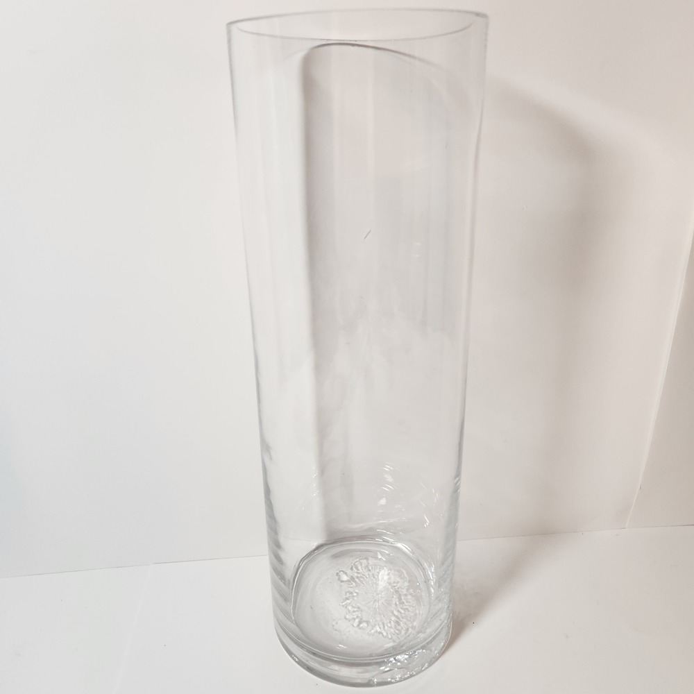 Tall Clear Glass Cylinder Vase Weighted‎ Hand Blown Minimalist Home Decor 12in